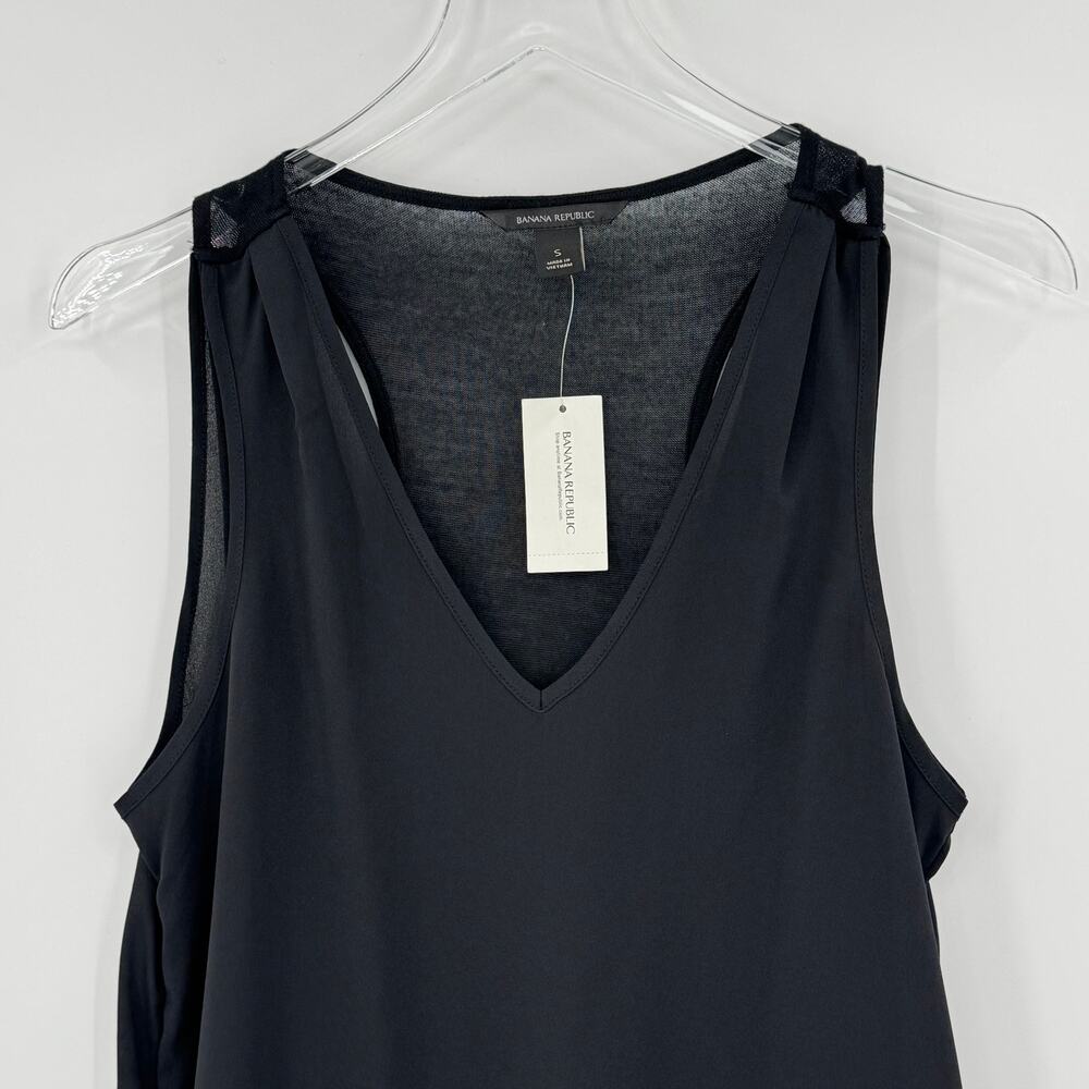 Banana Republic racer sleeveless blouse top layered mix media black small NEW - Picture 2 of 9